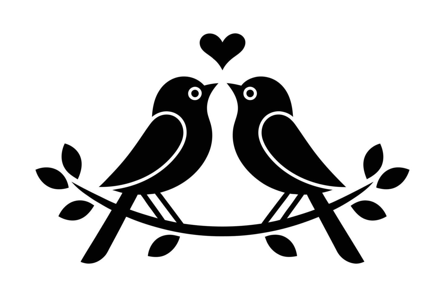 Two birds in love perched on a branch, a symbol of affection. vector