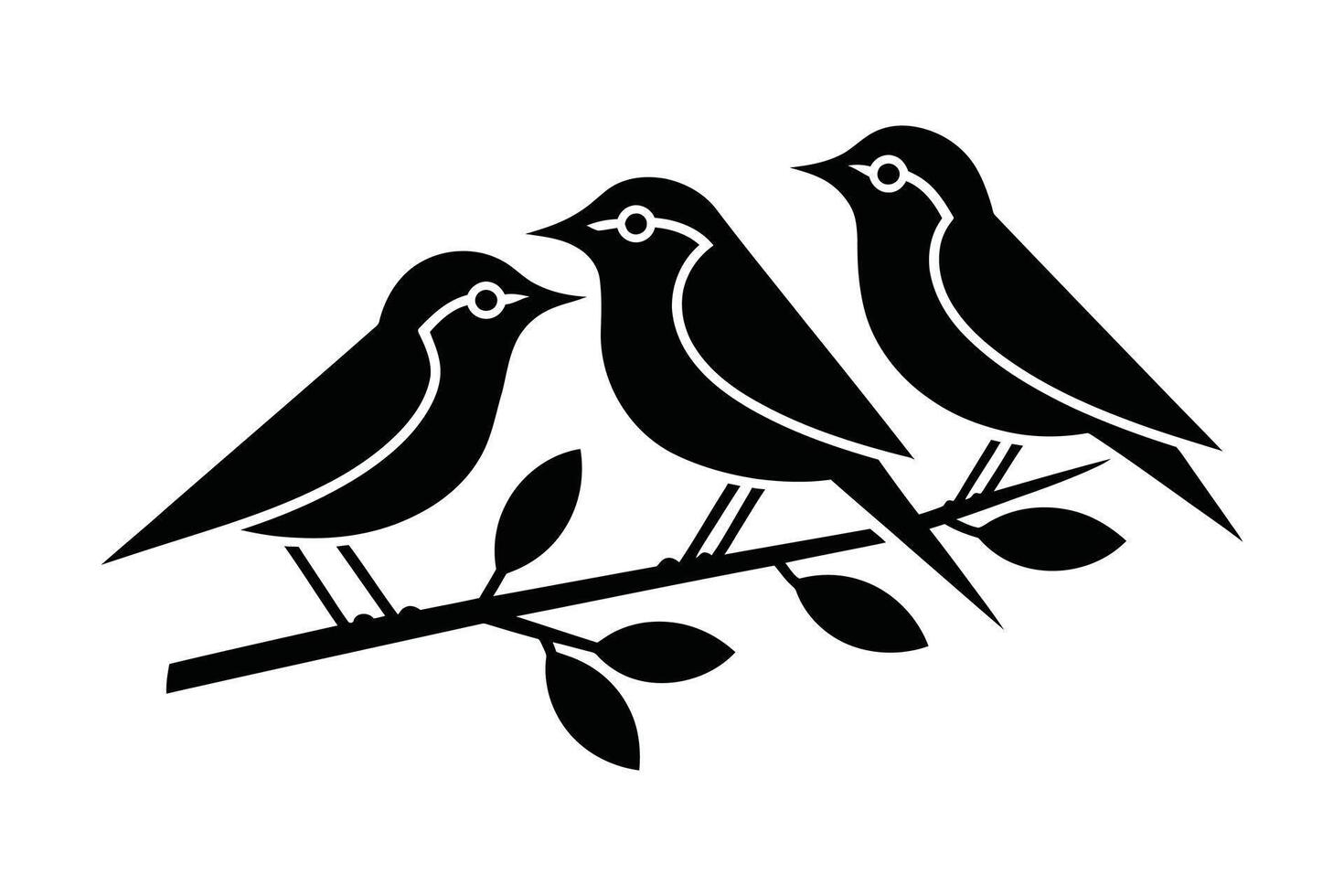 Three Birds Perched on a Branch in Simple Silhouette vector