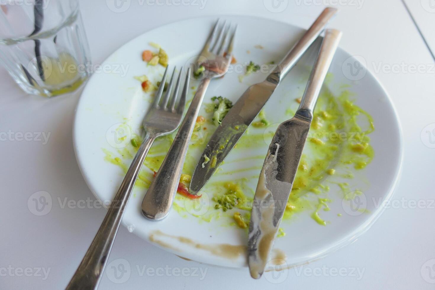 Utilized Cutlery and Plate Following a Meal Have Been Enjoyed Thoroughly photo