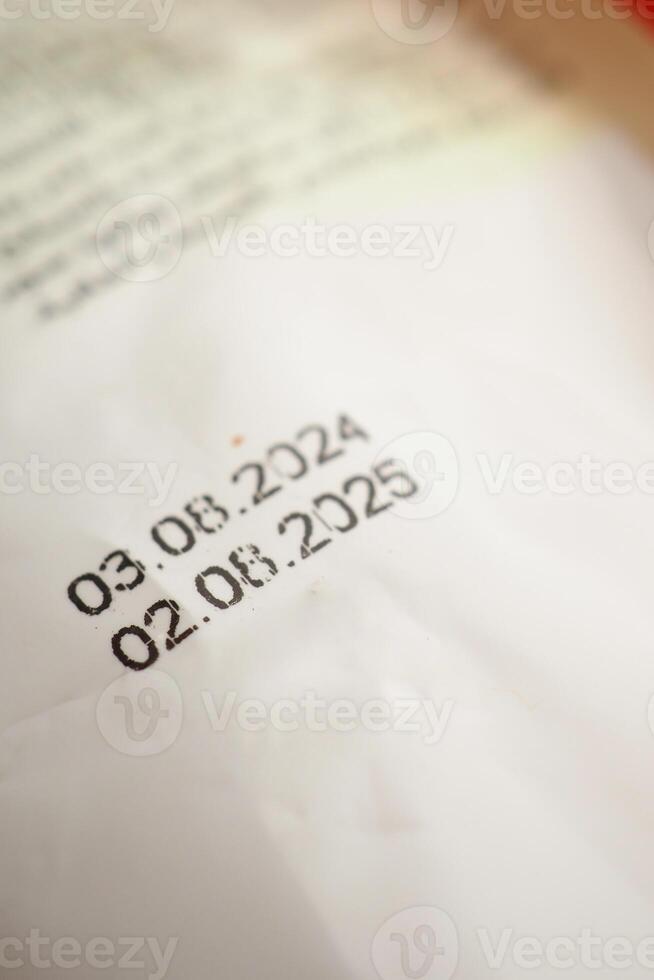 Closeup of expiry date on a packet photo