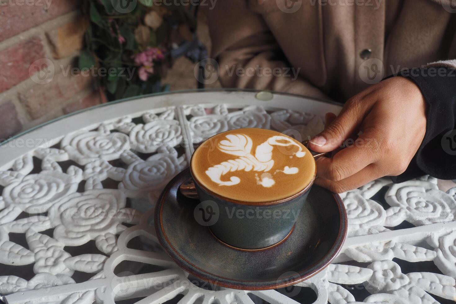 A beautifully crafted Artistic Coffee Latte featuring a Scorpion Design photo