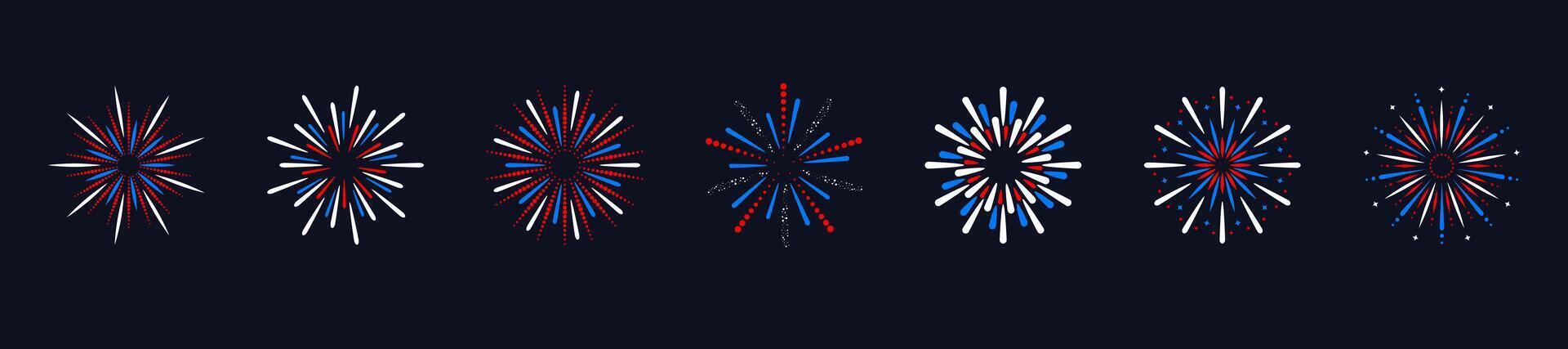 Exploding festival fireworks set. Design elements for holiday banner, poster, flyer, greeting card. illustration vector