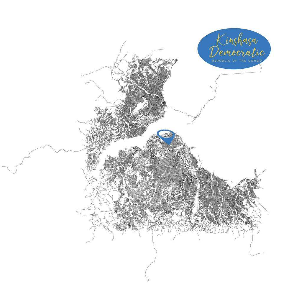 Kinshasa Democratic Republic Of The Congo,detail Streets Roads Map with location pin, illustration element image vector