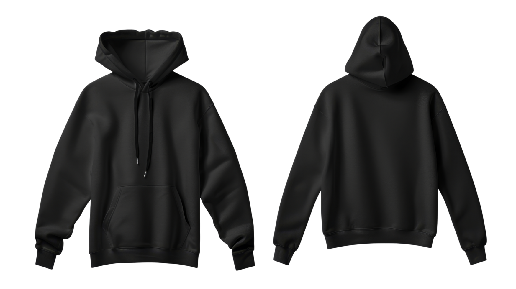 Black hoodie mockup with hood and zipper png