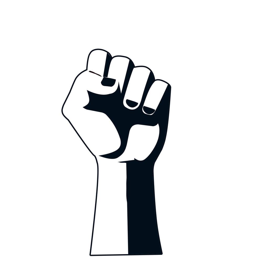 bold illustration of a raised fist in black and white, symbolizing strength, power, and solidarity. Ideal for activism, protests, and social justice themes vector