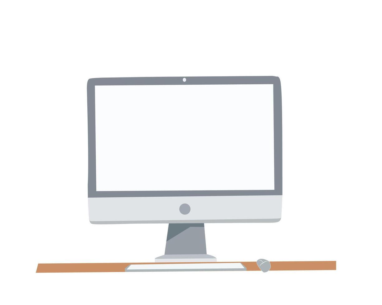computer monitor on desk with mouse and keyboard vector