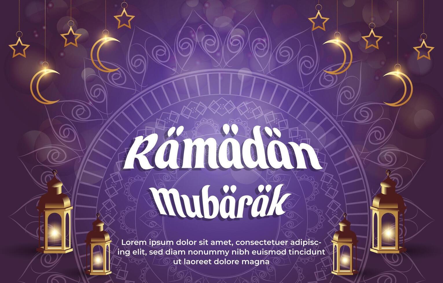 ramadan mubarak 2025 template banner with beautiful islamic ornament with purple background design 030 vector