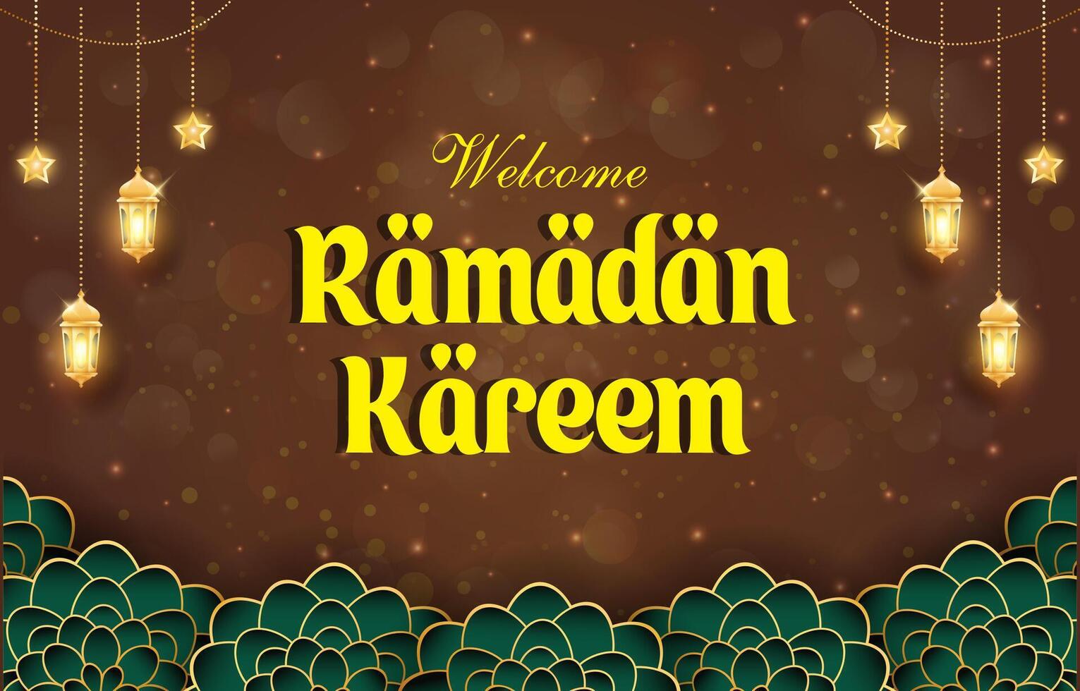 welcome ramadan kareem 2025 template banner with beautiful islamic ornament with brown background design 014 vector