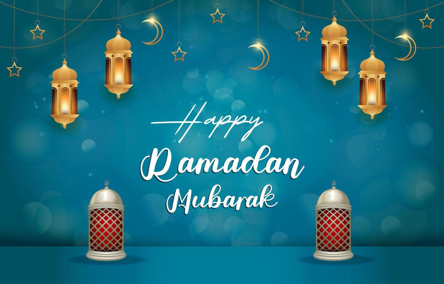 happy ramadan mubarak 2025 template banner with beautiful islamic ornament with blue background design 08 vector