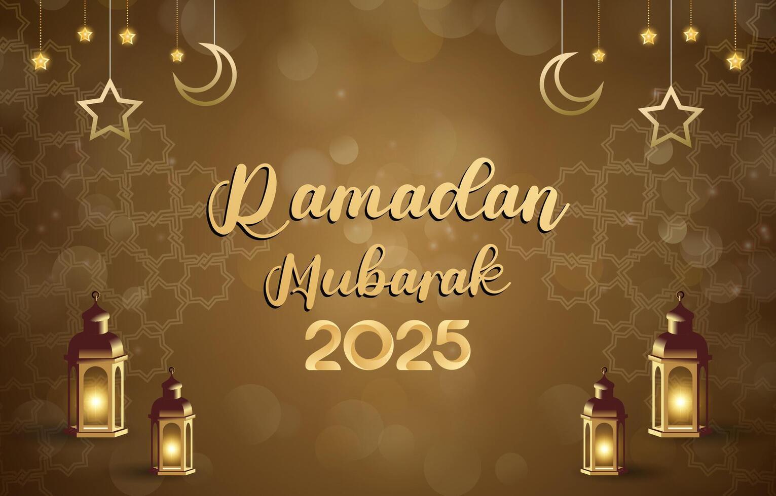 happy ramadan mubarak 2025 template banner with beautiful islamic ornament with brown background design vector