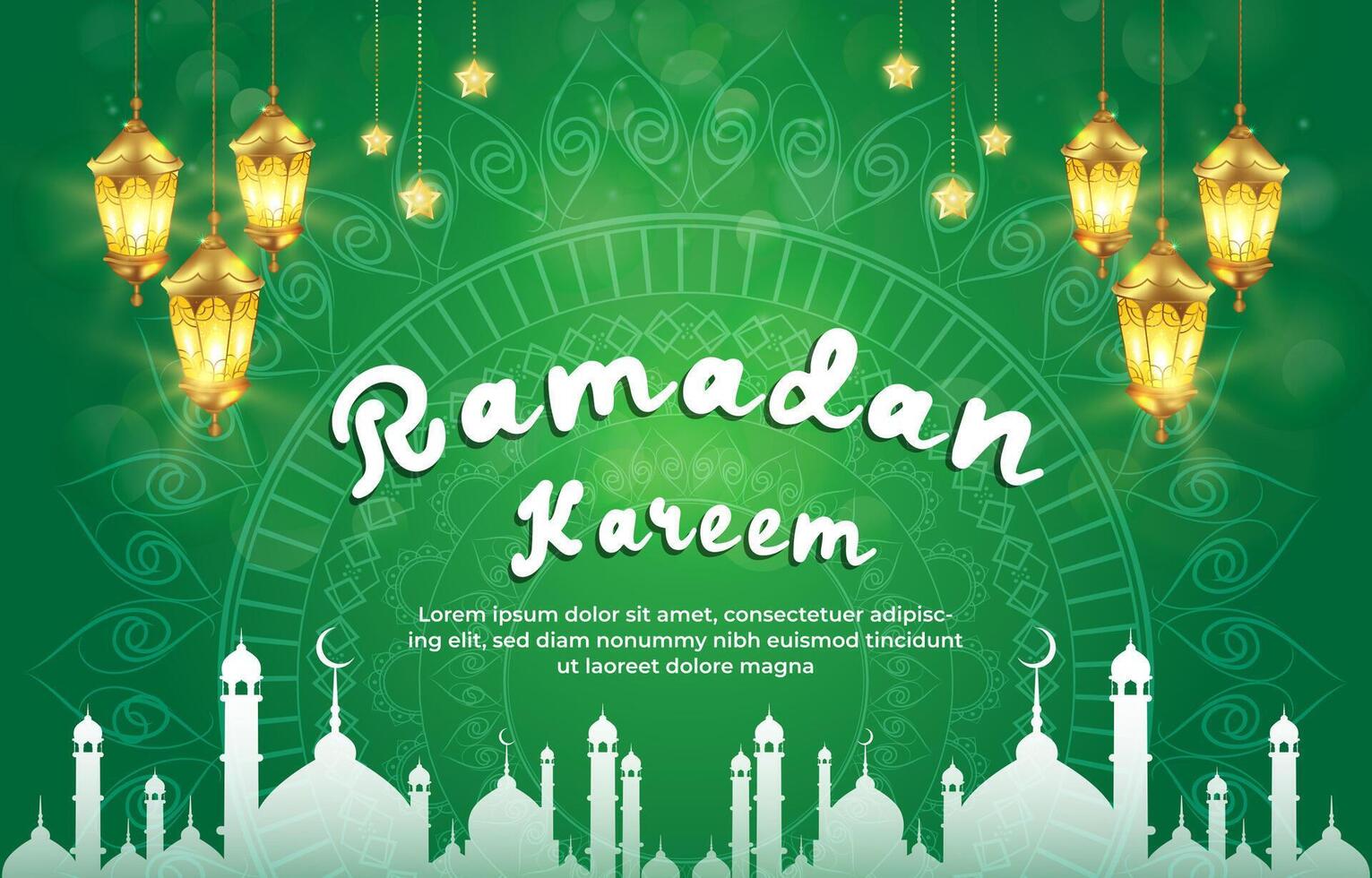 ramadan kareem 2025 template banner with beautiful islamic ornament with green background design 026 vector