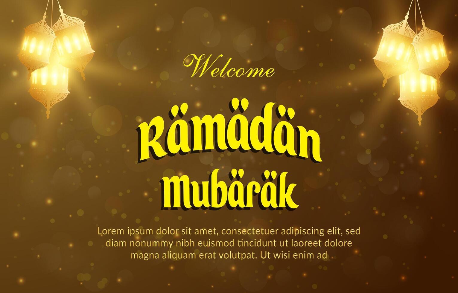 welcome ramadan mubarak 2025 template banner with beautiful islamic ornament with brown background design 015 vector