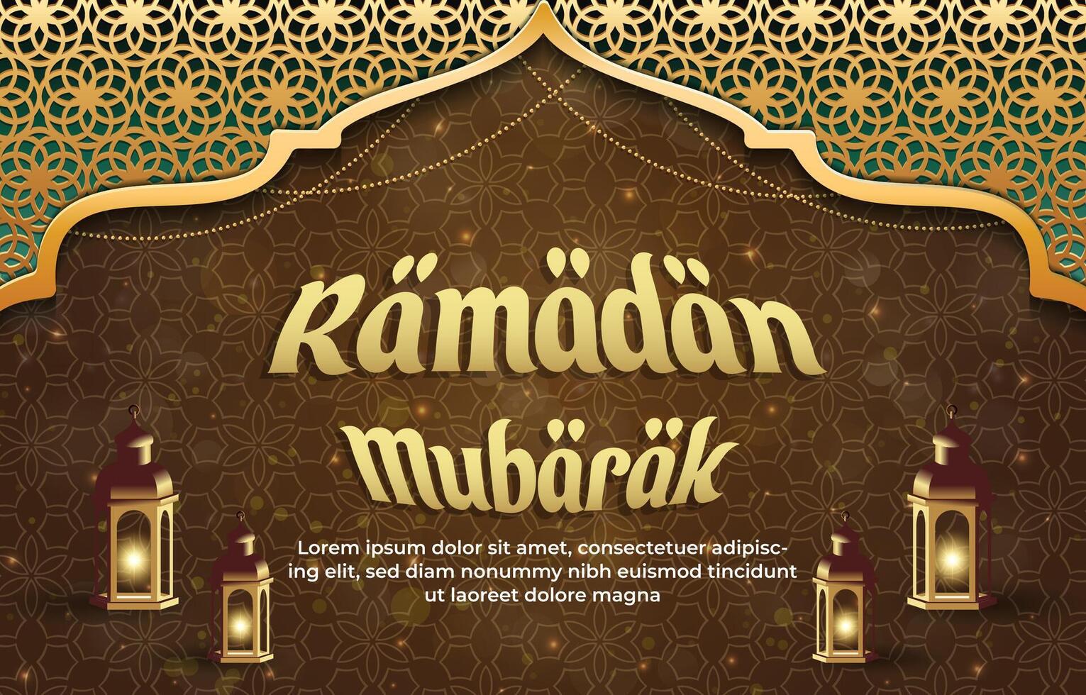 ramadan mubarak 2025 template banner with beautiful islamic ornament with brown background design 030 vector