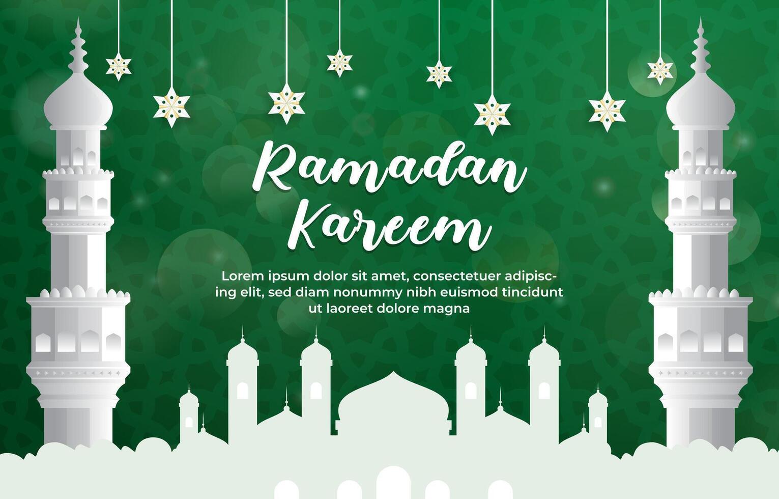 ramadan kareem 2025 template banner with beautiful islamic ornament with green background design 048 vector