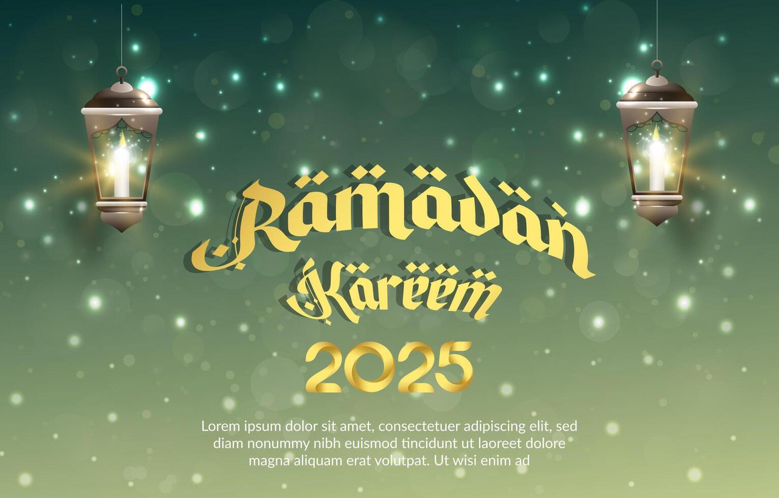 ramadan kareem 2025 template banner with beautiful islamic ornament with green background design 022 vector