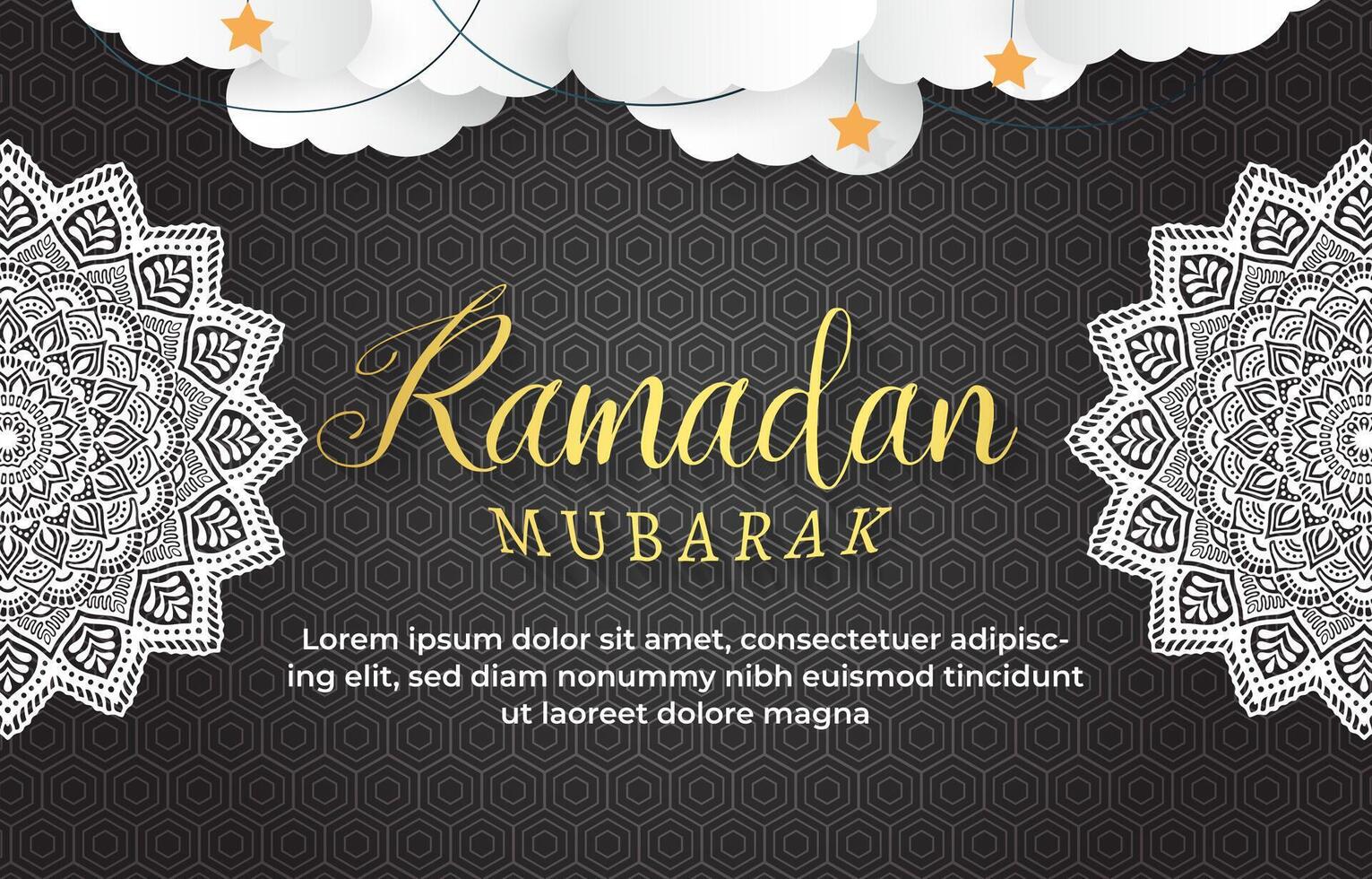 ramadan mubarak 2025 template banner with beautiful islamic ornament with black background design 028 vector