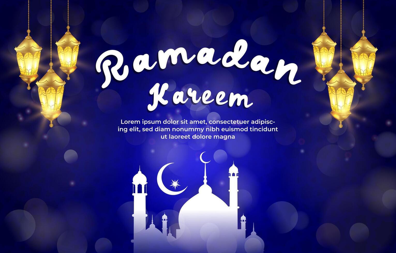 ramadan kareem 2025 template banner with beautiful islamic ornament with blue background design 026 vector