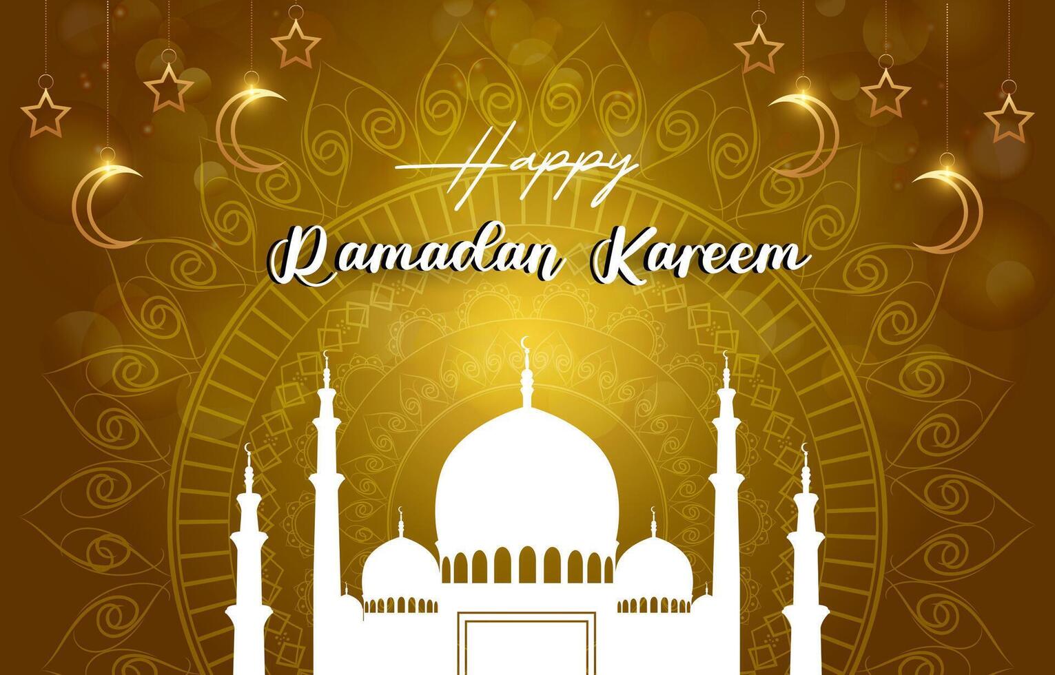 happy ramadan kareem 2025 template banner with beautiful islamic ornament with brown background design vector