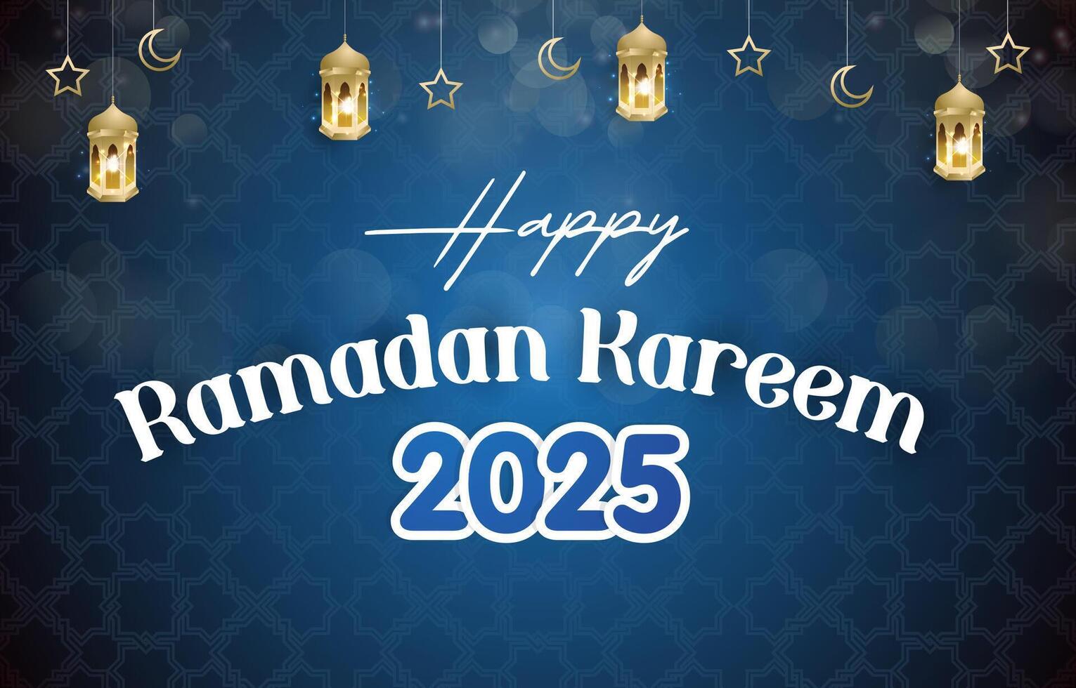 happy ramadan kareem 2025 template banner with beautiful islamic ornament with blue background design vector