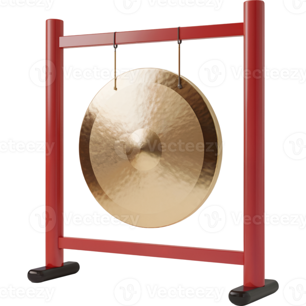 Red metal pole with a large golden cymbal hanging png
