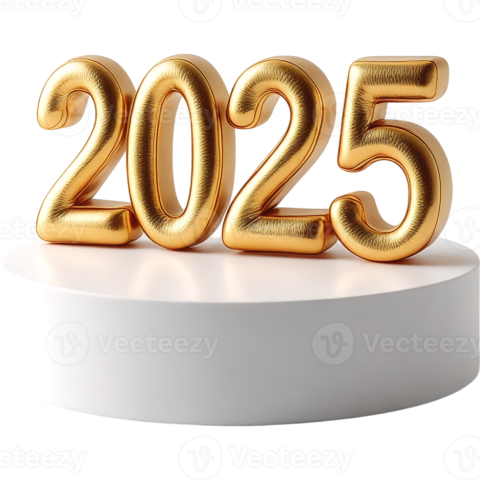 2025 Gold Numerals on a White Pedestal png