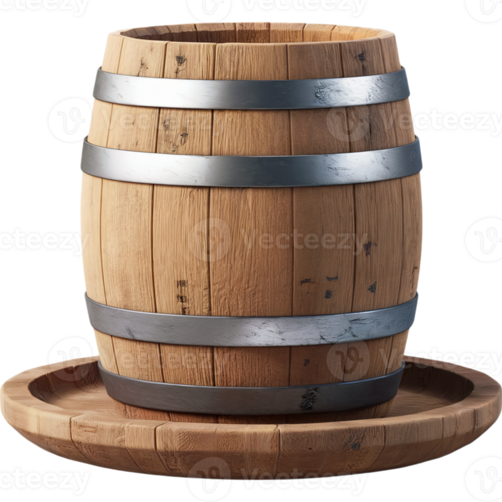 Light Brown Wooden Barrel on Stand png