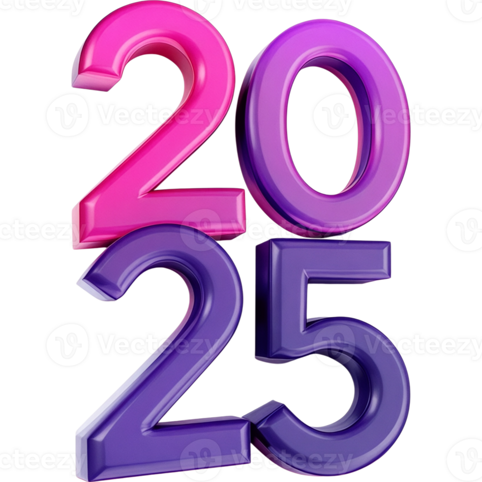 2025 Bright Pink and Deep Purple Numerals png