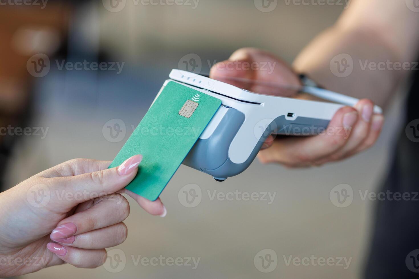 Contactless Payment with Green Credit Card photo