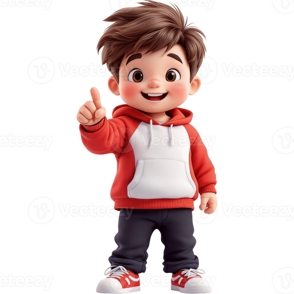 Boy in a red hoodie is pointing to the sky png
