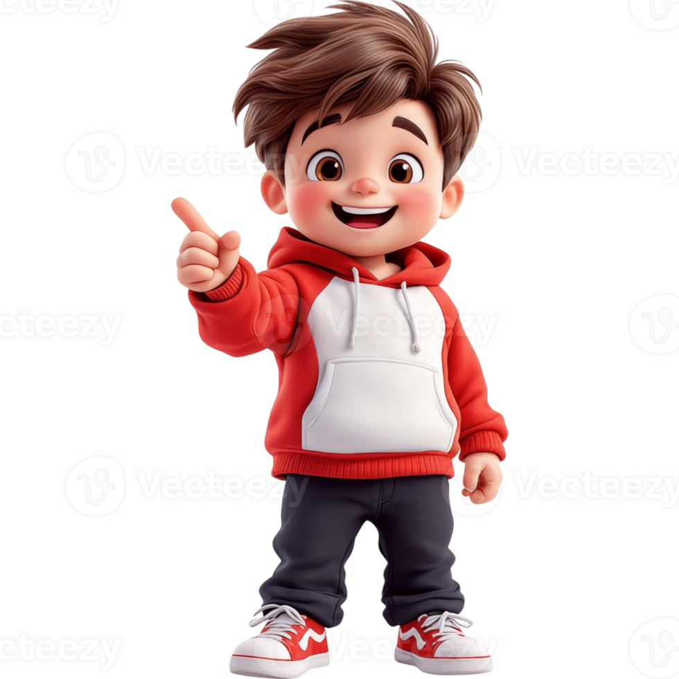 Garoto dentro uma vermelho moletom com capuz apontando para a certo png