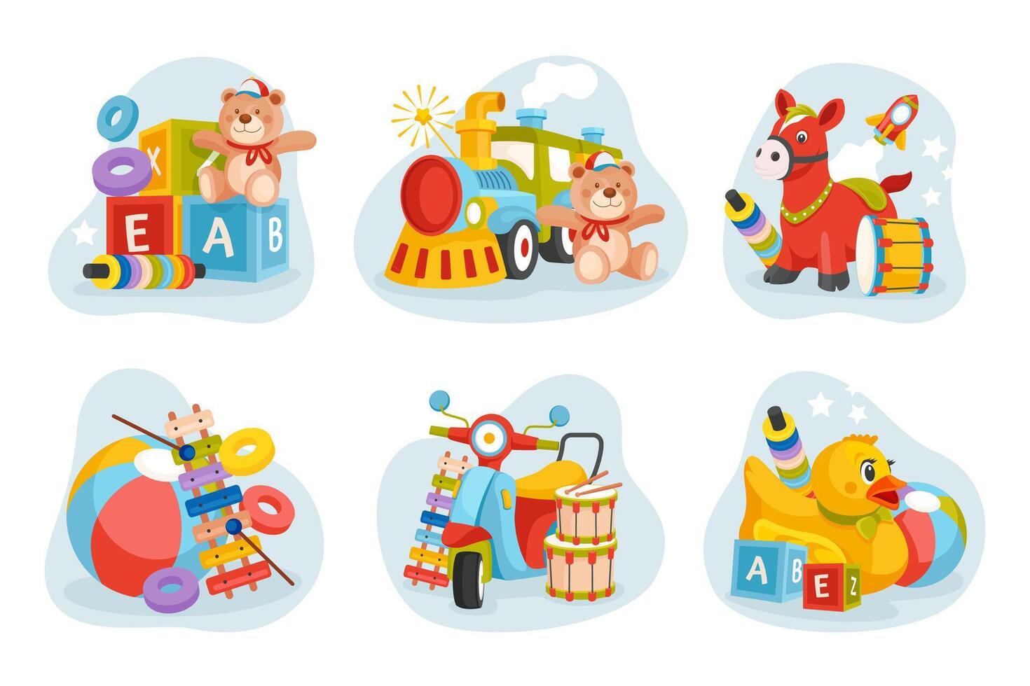 Toys illustrations in flat design vector