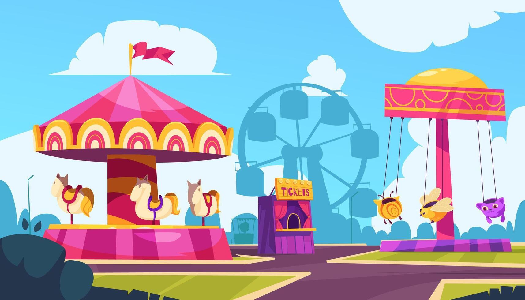 Hand Drawn cartoon amusement park composition vector