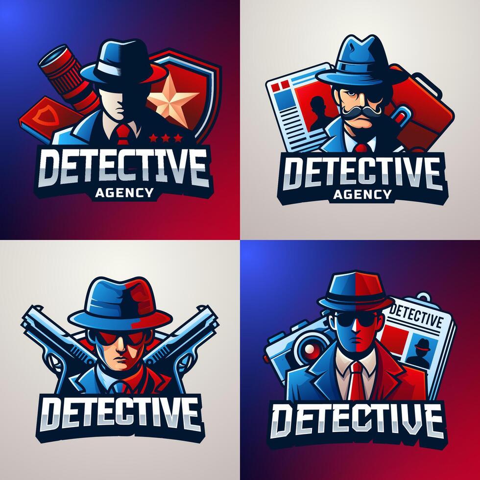 Detective agency emblems in gradient style vector