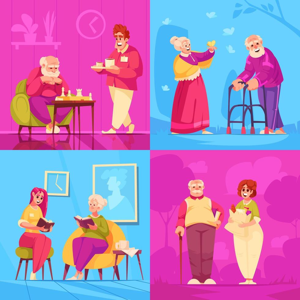 Elderly care hand drawn compositions collection vector