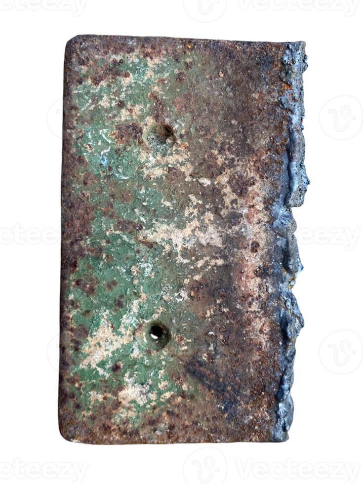 old rusty iron plate on a white background. photo