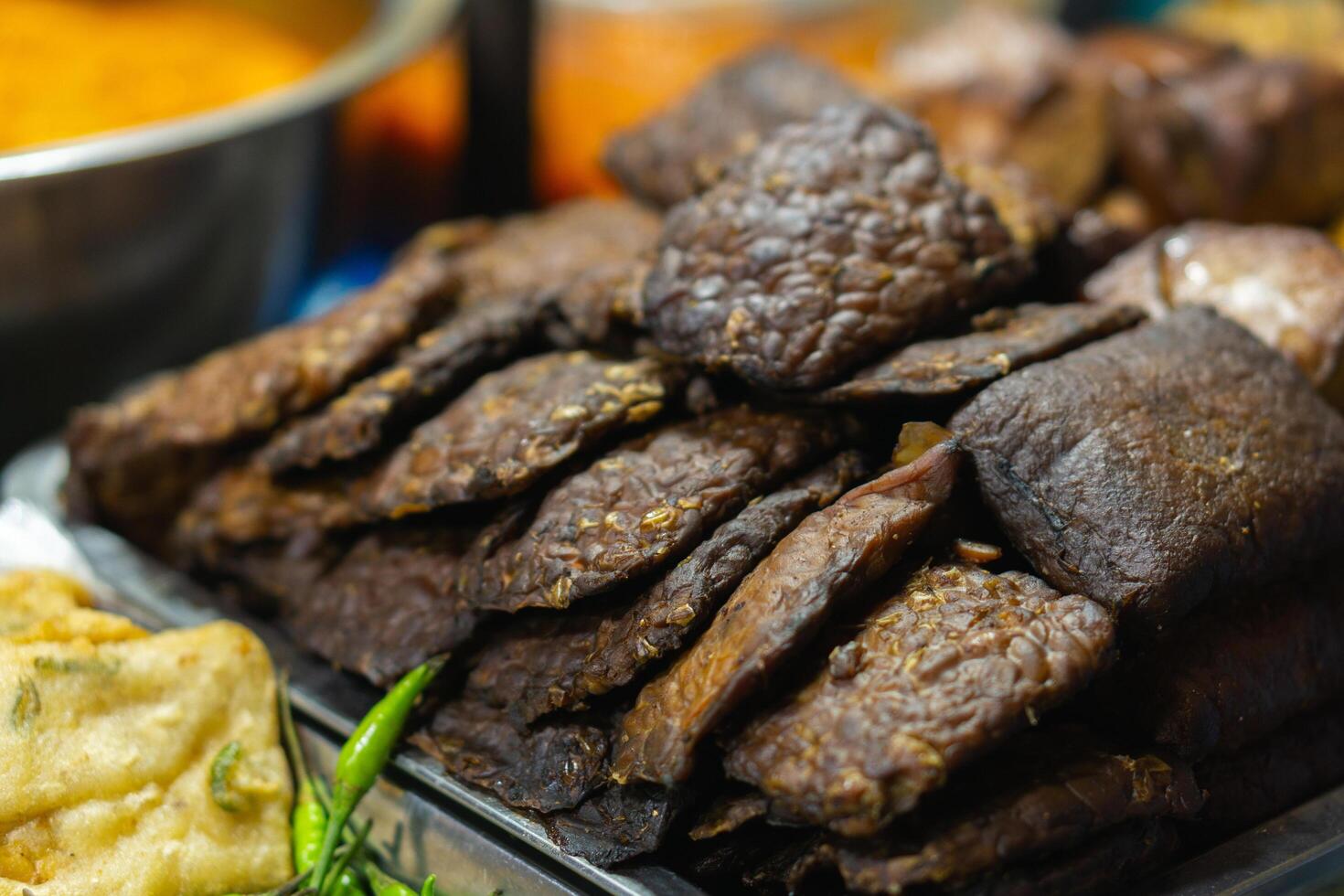 Street food in Yogyakarta at night market life. Culinary tour for tourists photo