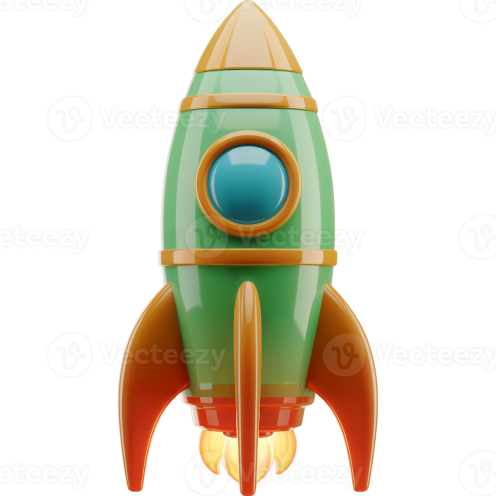 Green and orange rocket is flying through space png