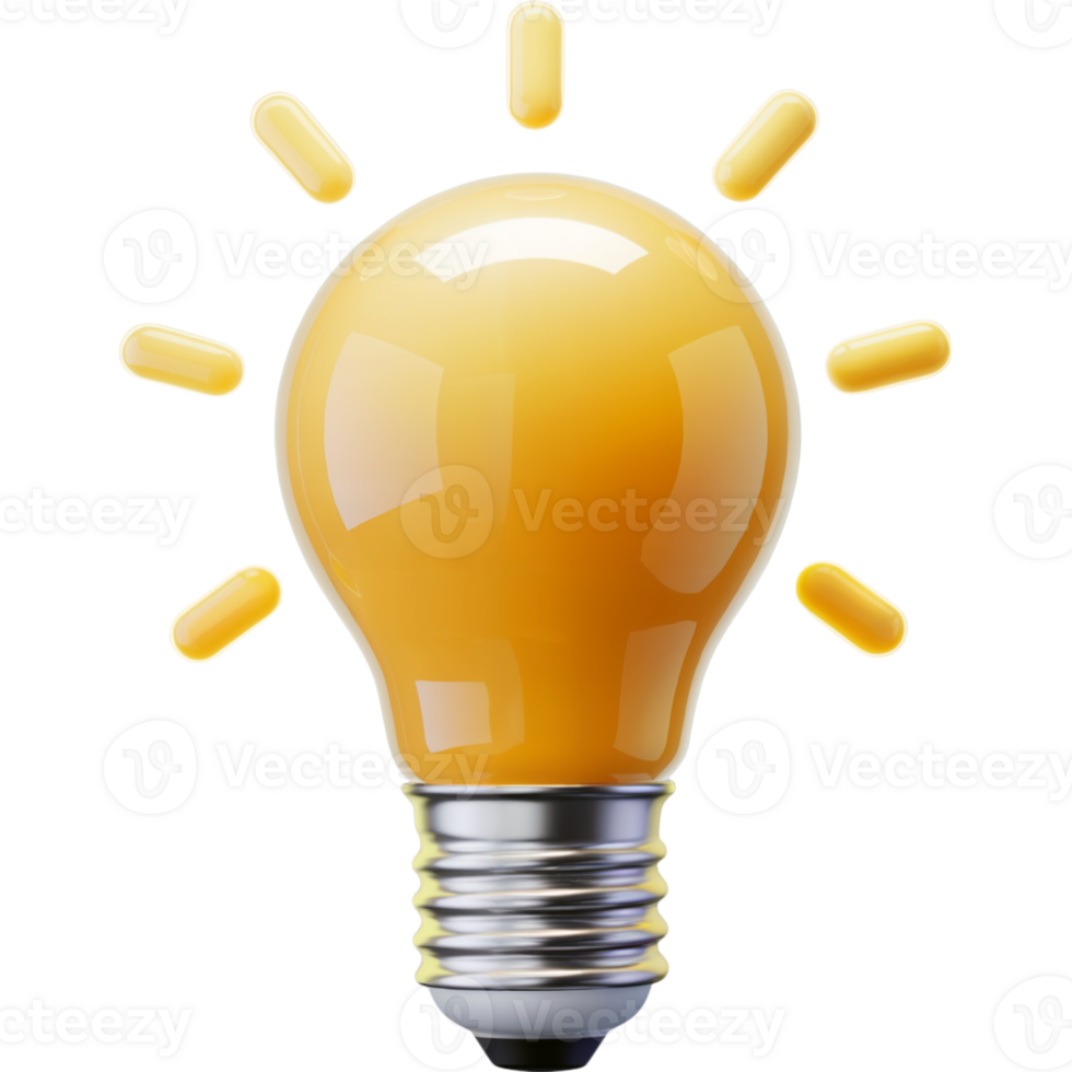 Yellow light bulb with a bright light shining png