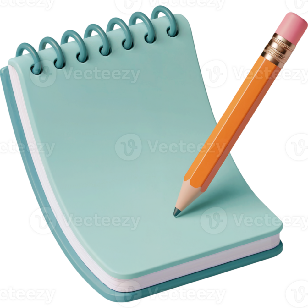 Pencil and notebook with a green cover png