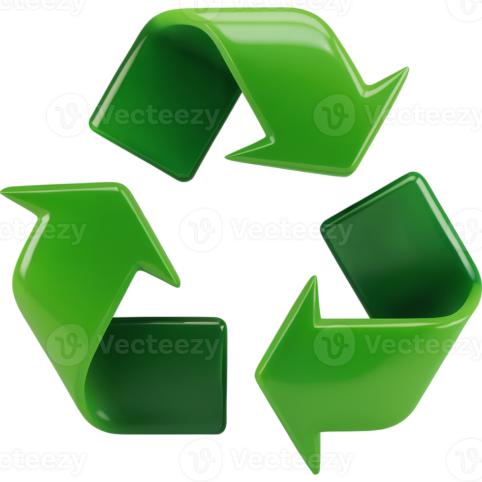 Green recycling symbol with arrows pointing in different directions png