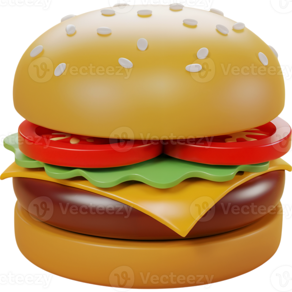 3D hamburger with a slice of tomato png