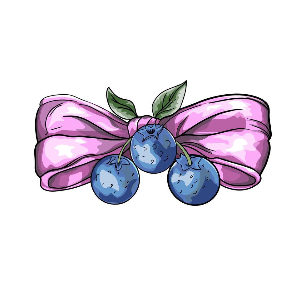 A blueberry with a bow on a pink ribbon vector