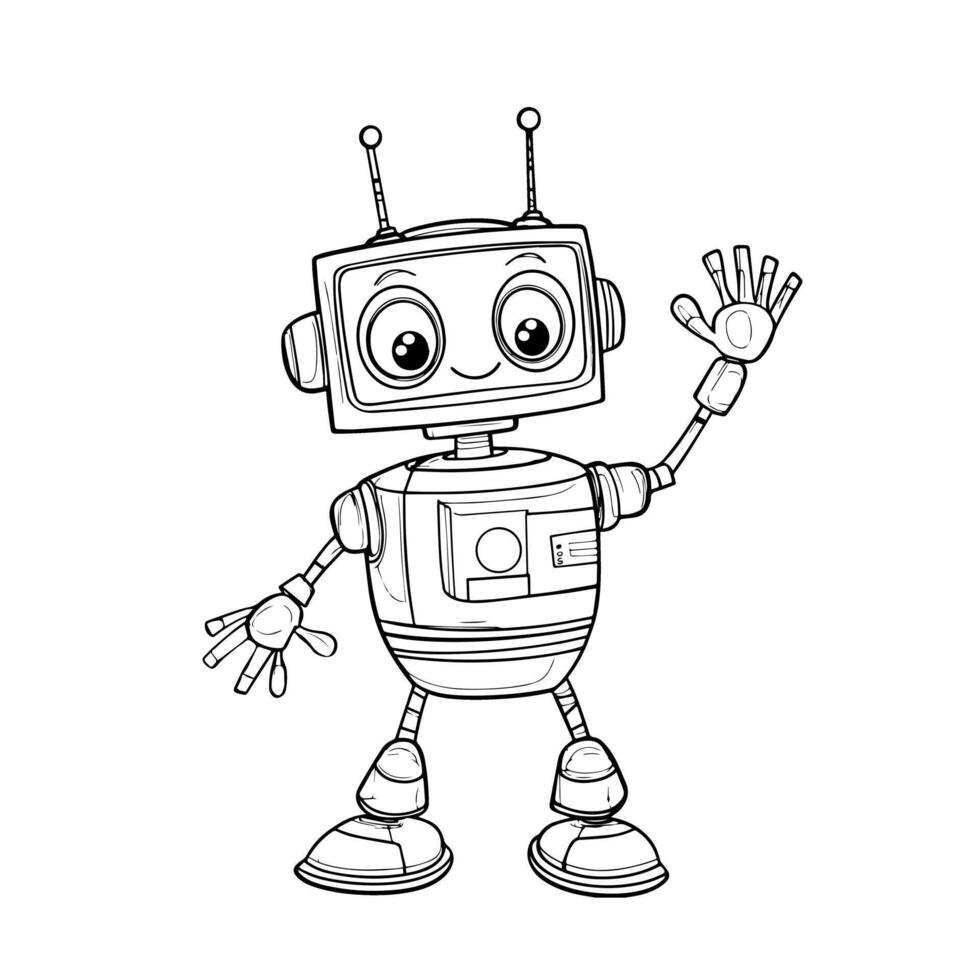 un robot colorante página con un robot ondulación vector