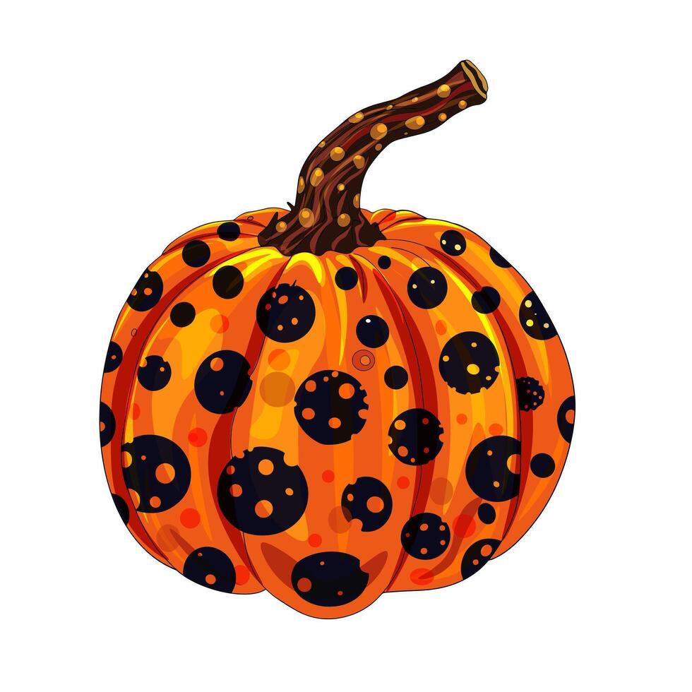 A cartoon pumpkin with black and orange polka dots vector