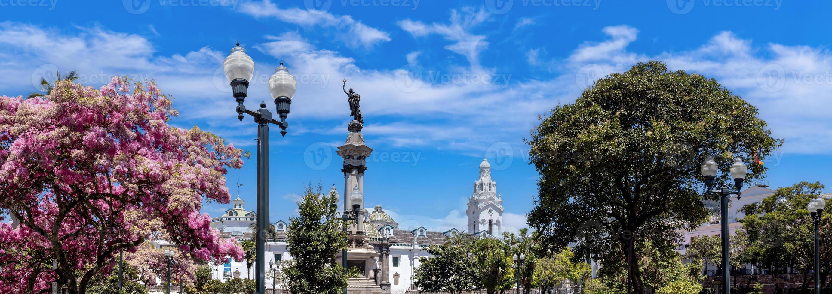 Quito, Ecuador. Independence Square near Catholic cathedral basilica San Francisco church in historic center photo