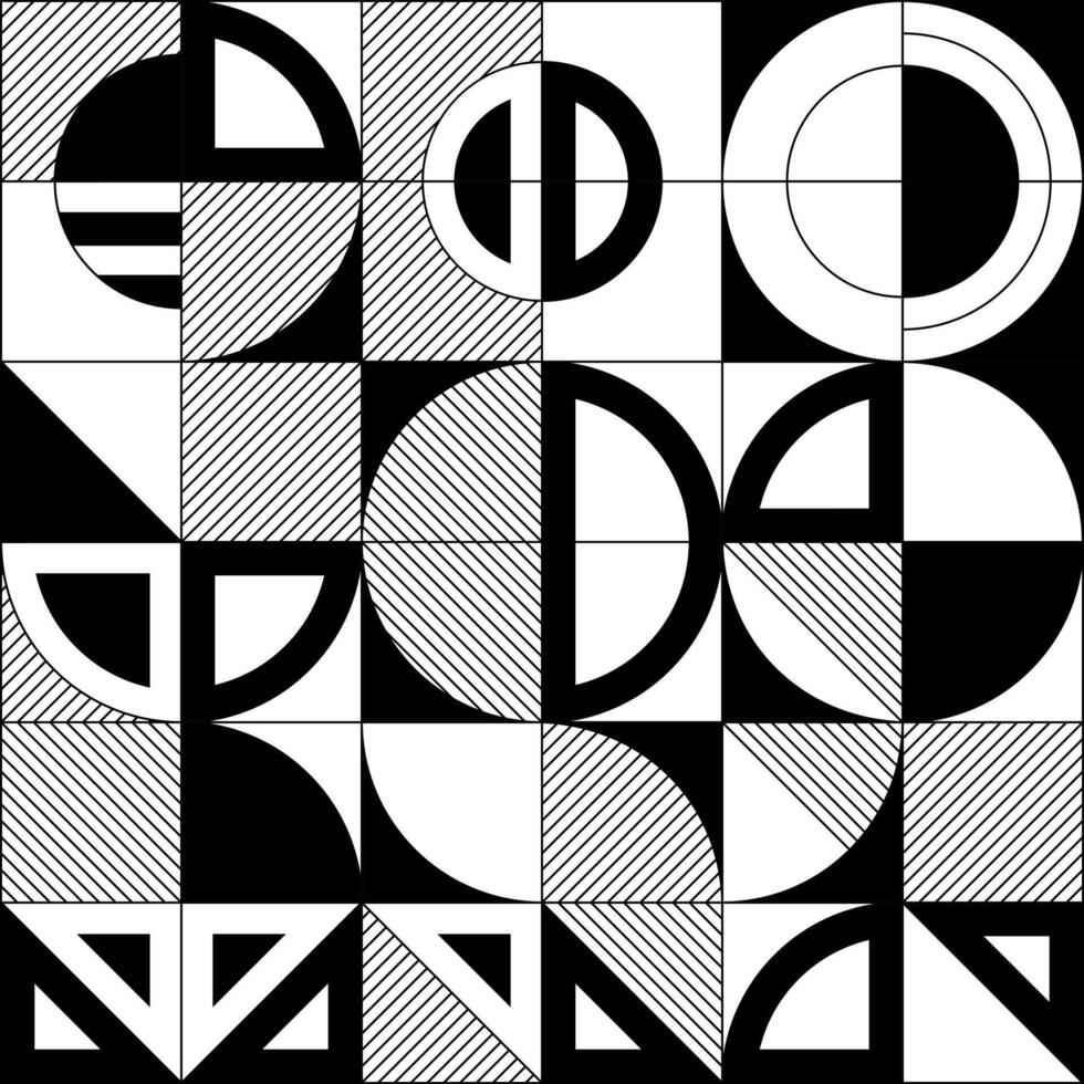 A Cool Black and White Abstract Pattern with Retro Geometric Shapes. vector