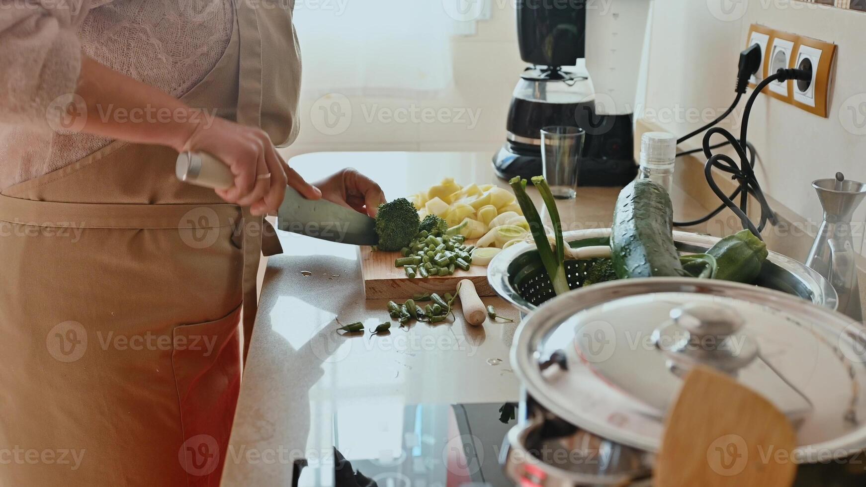 Woman Preparing Vegetables in Kitchen for Cooking Healthy Homemade Meal photo