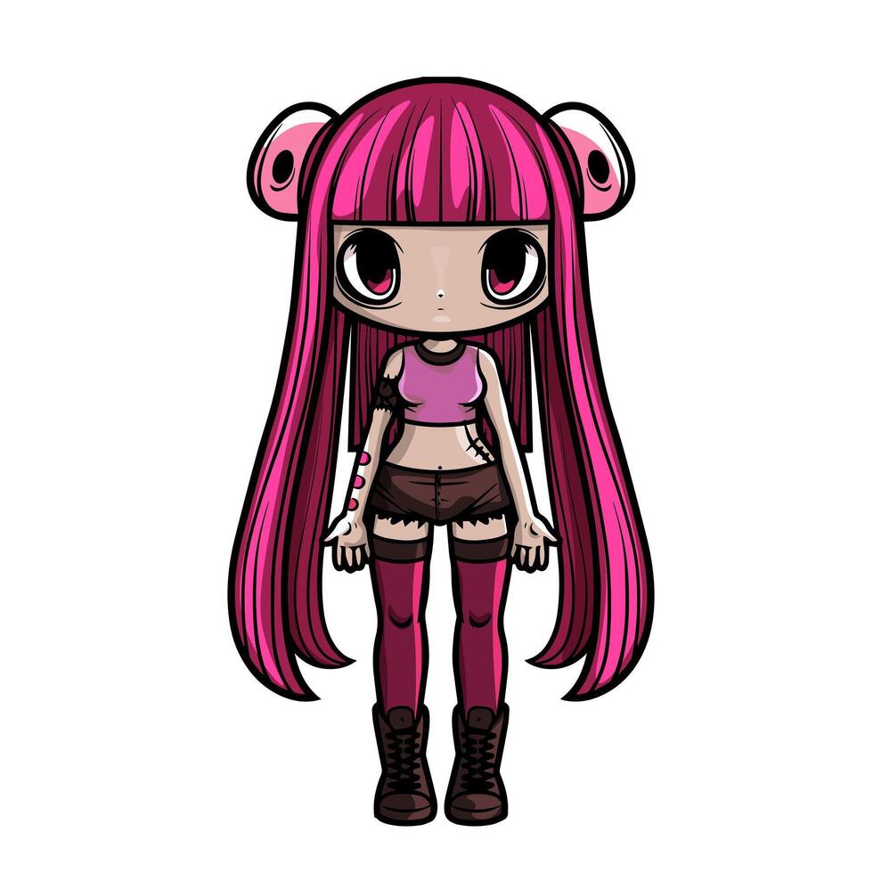 A cartoon girl with pink hair and pink clothes vector