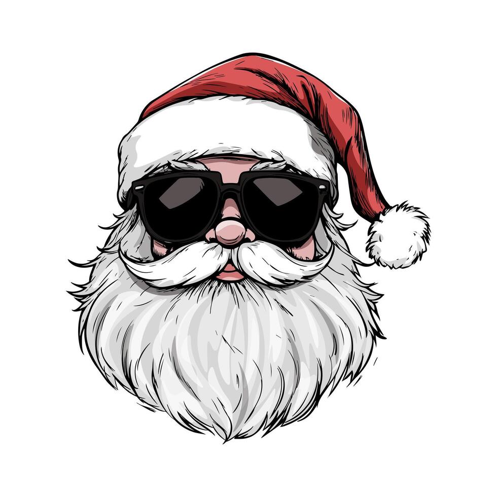 Santa claus wearing sunglasses and a hat vector