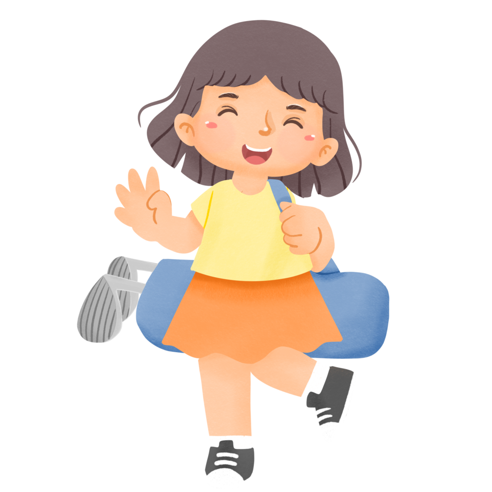 A girl with a backpack and a suitcase png